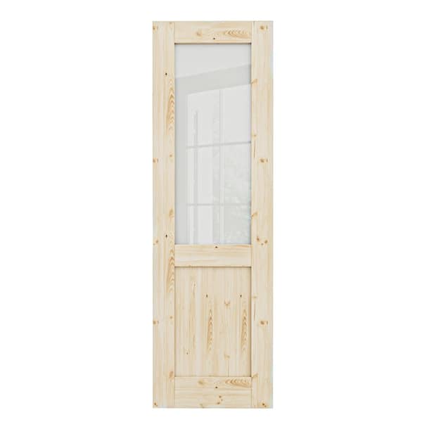 24 in. x 80 in. Unfinished Solid Core Pine Wood 1/2-Lite Tempered Frosted Glass Interior Door Slab