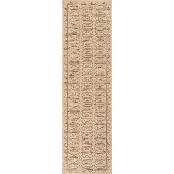 Well Woven Medusa Vidar Beige Trellis Diamond Pattern 2 ft. 7 in. x 9 ft. 10 in. Indoor/Outdoor Runner Rug