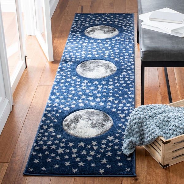 Carousel Kids 2 ft. x 12 ft. Navy/Gray Star Galaxy Runner Rug