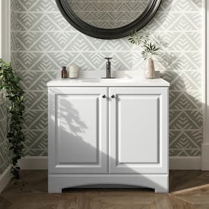 Glacier Bay 37 in. W x 19 in. D x 35 in. H Single Sink Freestanding Bath Vanity in White with White Cultured Marble Top