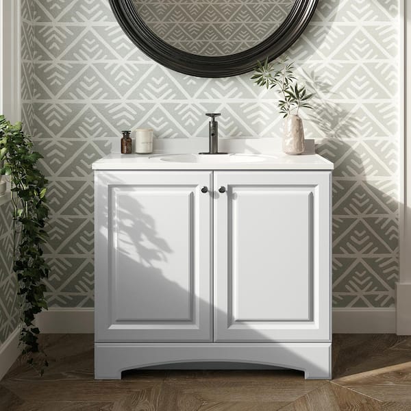 Glacier Bay Glacier Bay 37 in. W x 19 in. D x 35 in. H Single Sink Freestanding Bath Vanity in White with White Cultured Marble Top