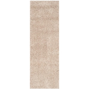 California Shag Beige 2 ft. x 11 ft. Solid Runner Rug