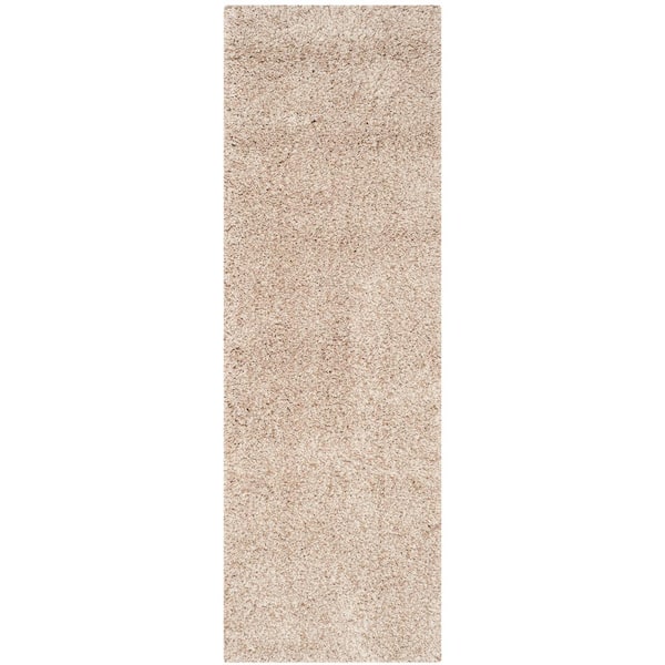 California Shag Beige 2 ft. x 21 ft. Solid Runner Rug
