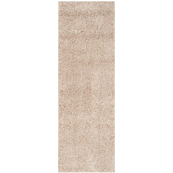 SAFAVIEH California Shag Beige 2 ft. x 9 ft. Solid Runner Rug