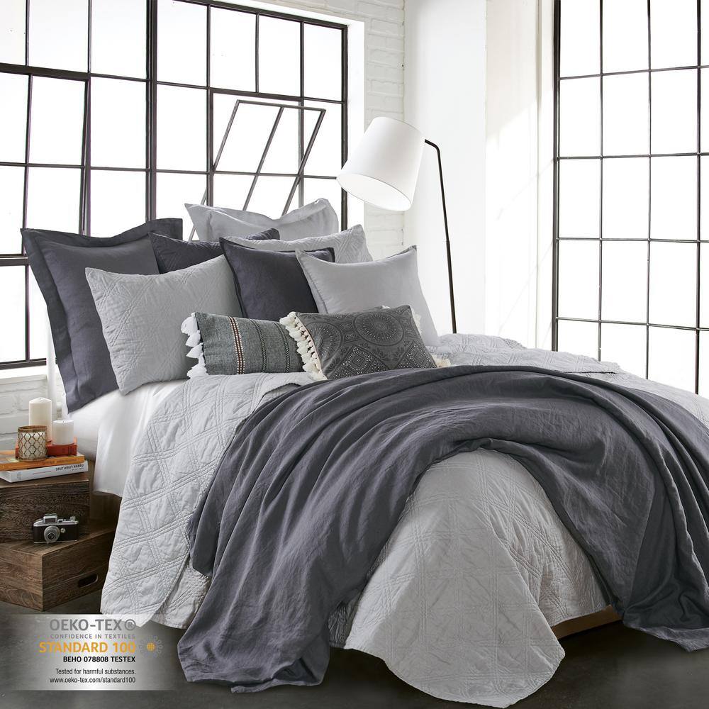 Charcoal Washed Linen Square Decorative Pillow Cover Set, 20 x 20in