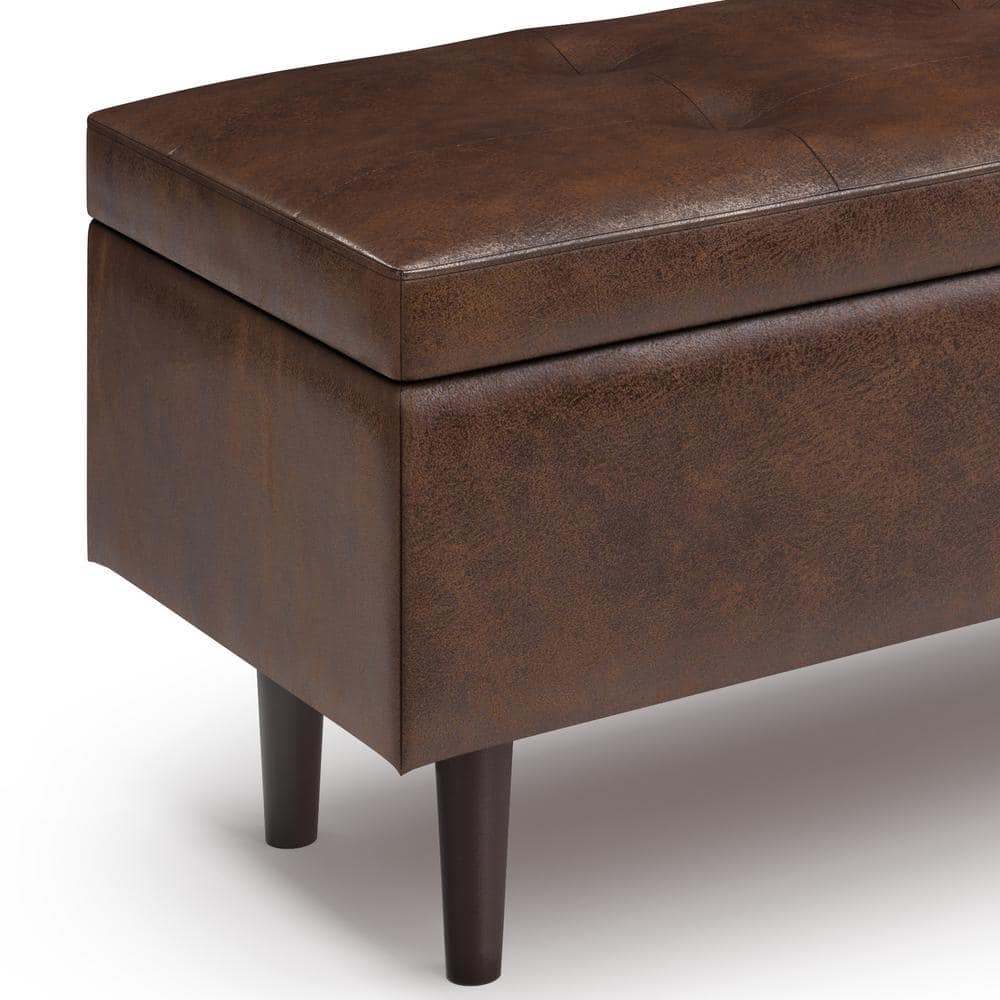 Shay Mid Century Distressed Chestnut Brown Faux Leather Storage Ottoman