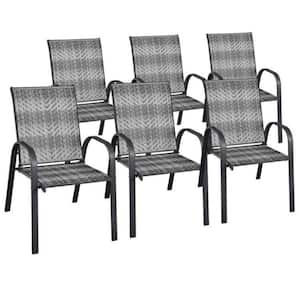 Metal PE Wicker Stackable Outdoor Dining Chair in Gray (Set of 6)