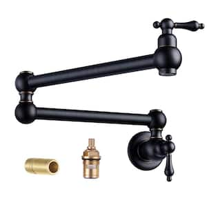 Wall Mounted Pot Filler with Double Handle and Double Joint Swing Arm Faucet in Oil Rubbed Bronze