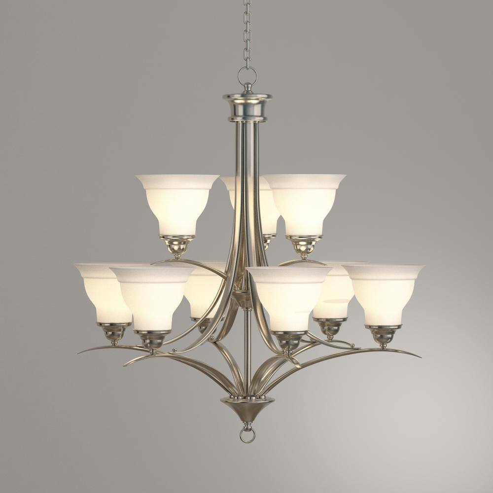 Trinity 9-Light Brushed Nickel Two-Tier Chandelier with Etched Glass Shades