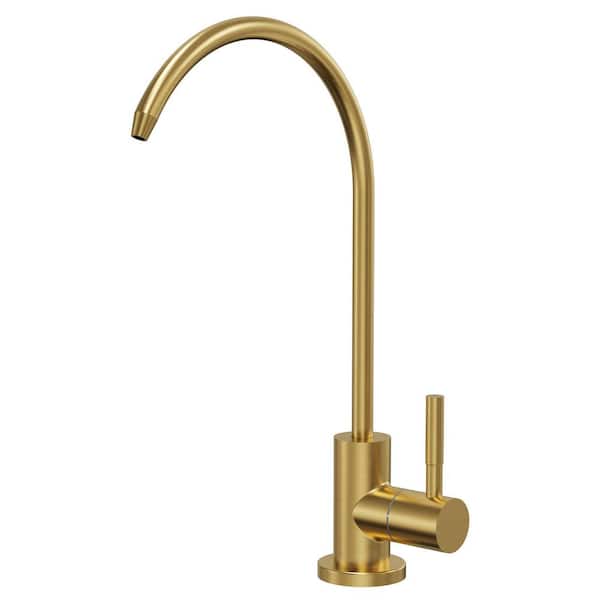 10 in. Round RO Reverse Osmosis Drinking Water Filter Single Handle Deck Mount Standard Kitchen Faucet in Brushed Gold