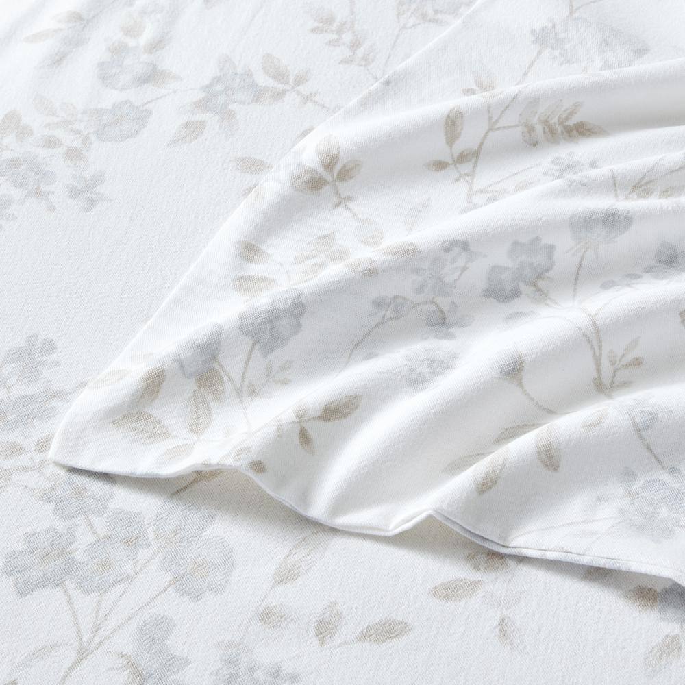 Twin Gray Cotton Flannel Floral Deep Pocket Sheet Set