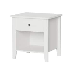 21 in. White Traditional End Table with Drawer and Storage Shelf