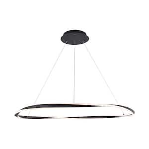 Eternal 41 in. 460-Watt Equivalent Integrated LED Black Pendant with Acrylic Shade
