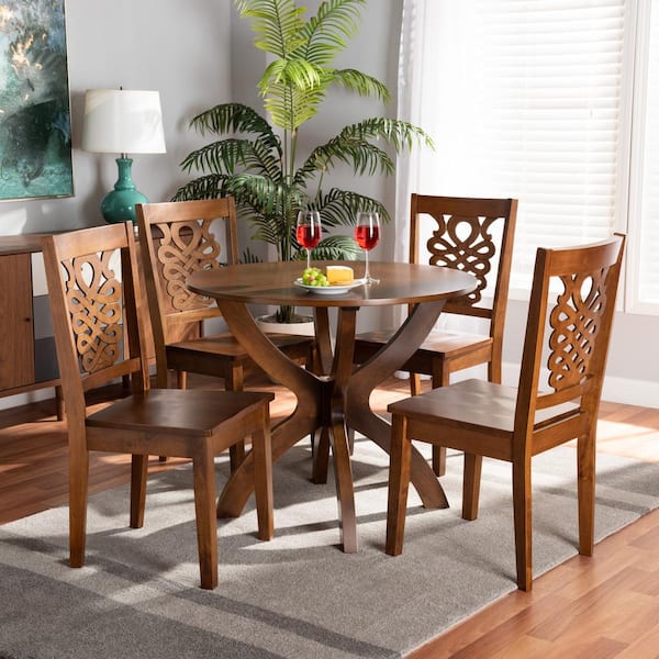 Baxton Studio Wanda 5 Piece Walnut Brown Dining Set