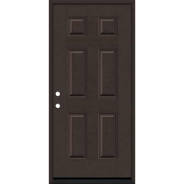 Steves & Sons Regency 36 in. x 80 in. 6 Panel RHIS Hickory Stain Mahogany Fiberglass Prehung Front Door with 6-9/16 Jamb