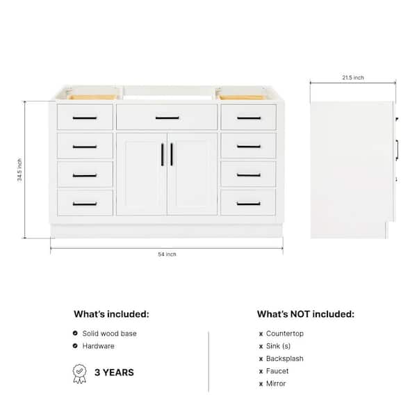 Hepburn 54 in. W x 21.5 in. D x 34.5 in. H Bath Vanity Cabinet without Top in White
