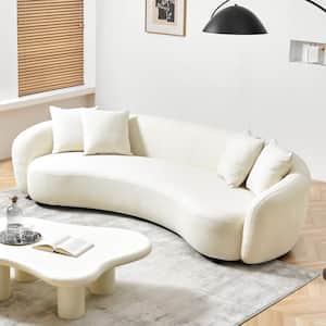 101 in. Rolled Arm Teddy Fabric Upholstered Curved 5 Seat Sofa in. Beige