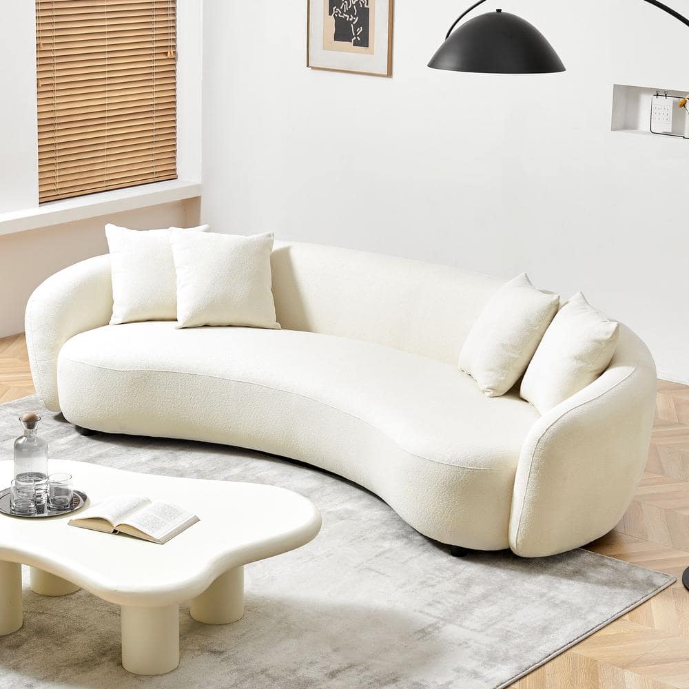 101 in. Rolled Arm Teddy Fabric Upholstered Curved 5 Seat Sofa in. Beige -  KINWELL, BSC-WF03-BE