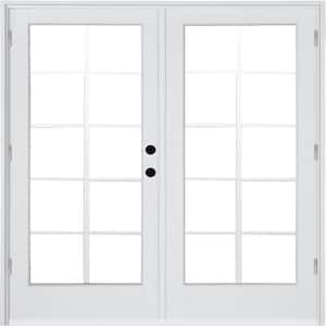 72 in. x 80 in. Fiberglass Smooth White Left-Hand Outswing Hinged Patio Door 10-Lite GBG