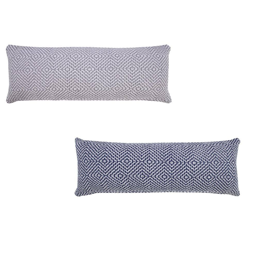 Delight Blue and White Diamond Woven Geometric Cotton Lumbar Pillow