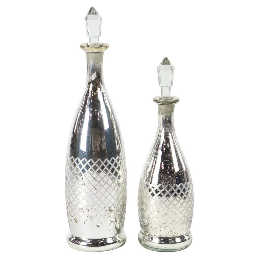 Litton Lane Silver Glass Glam Decorative Jar (Set of 2)