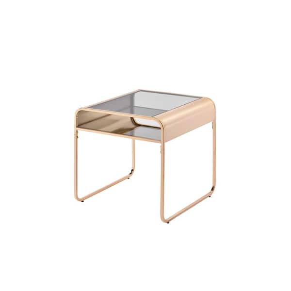 Furniture of America Mindry 24 in. Gold Square Glass Top End Table