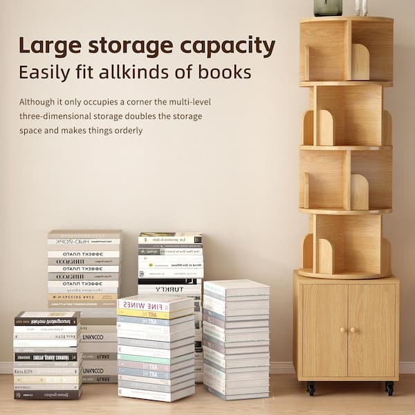 Noble House Wyclif Rotating 69.68 in. Tall Natural MDF 5-Shelf
