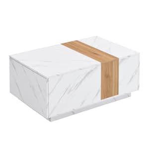 White Rectangular Outdoor Coffee Table, Indoor Center Table with 2 Storage Drawers for Living Room