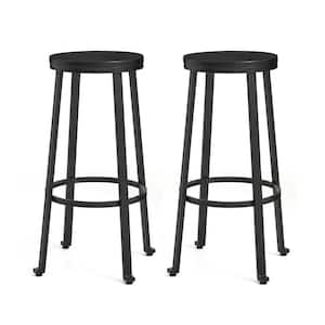29.25 in. H Black Steel Bar Stool with Round Elm Wood Top (Set of 2)