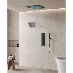 Square 15-Spray 20in. and 10in. Dual Shower Heads Ceiling Mount Fixed and Handheld Shower Head 2.5 GPM in Matte Black