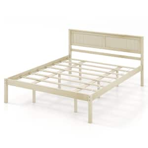 Natural Yellow Wood Frame Queen Size Platform Bed Frame with Headboard Mattress Foundation