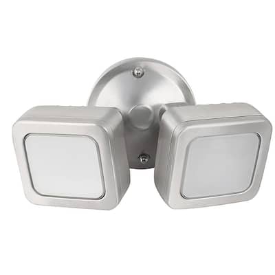 36-Watt Stainless Outdoor Security Mini Dual Head Dusk to Dawn Photocell Sensor Integrated LED Flood Light