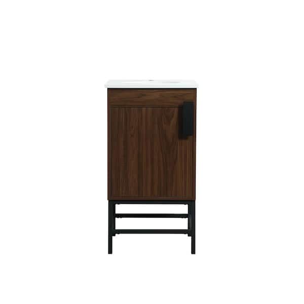 Unbranded Timeless Home 18 in. W x 19 in. D x 33.5 in. H Bath Vanity in Walnut with Ivory White Engineered Stone Top