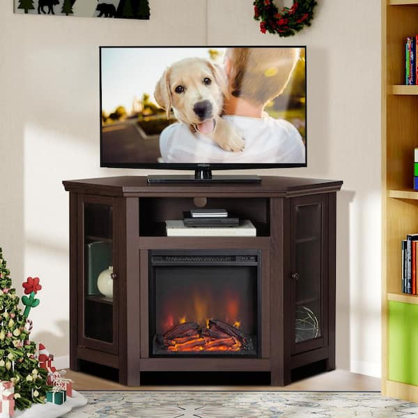 48 in. Freestanding Electric Fireplace TV Stand with 18 in. Fireplace Insert, for TVs up to 55 in. Brown