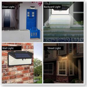 Low Voltage Solar Black Outdoor Light Sensing 100 LED Path Light, Wall Light for Garage, Yard (4-Pack)