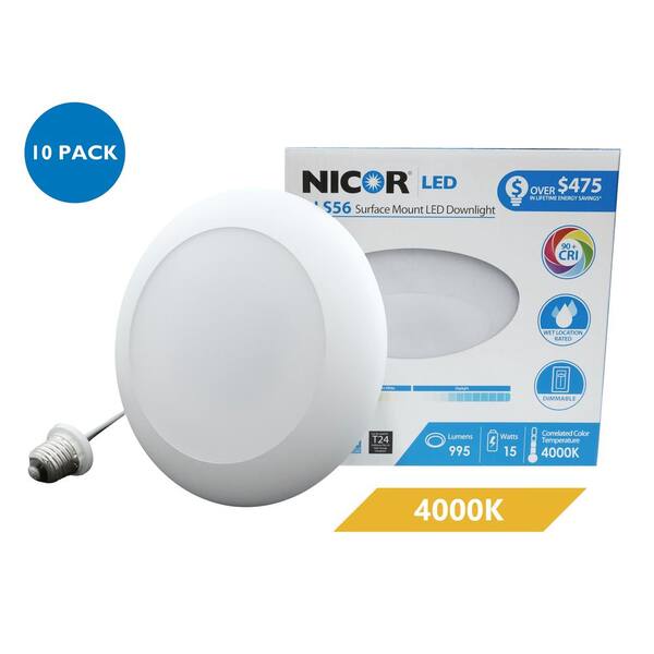 NICOR DLS 5/6 in. White 900 Lumen Integrated LED Recessed Surface Mount Trim in 4000K (10-Pack)