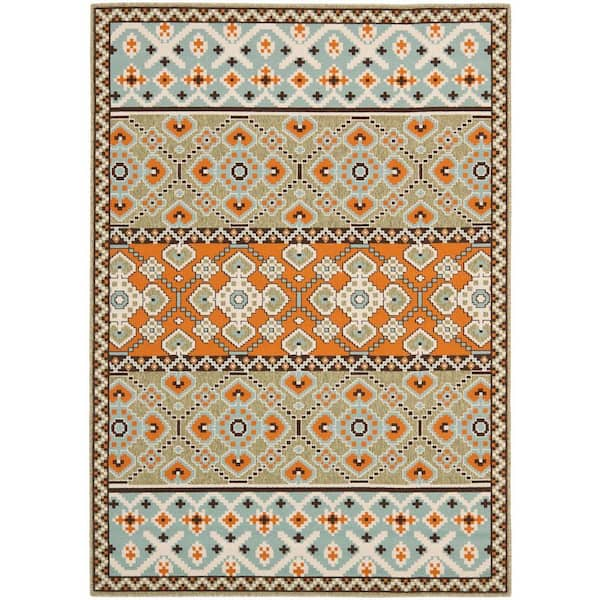 SAFAVIEH Veranda Green/Terracotta 4 ft. x 6 ft. Border Indoor/Outdoor Patio  Area Rug