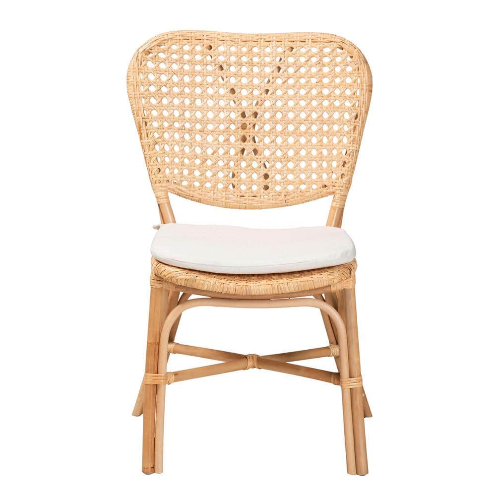 Natural Brown Rattan Cane Dining Chair with X-Base