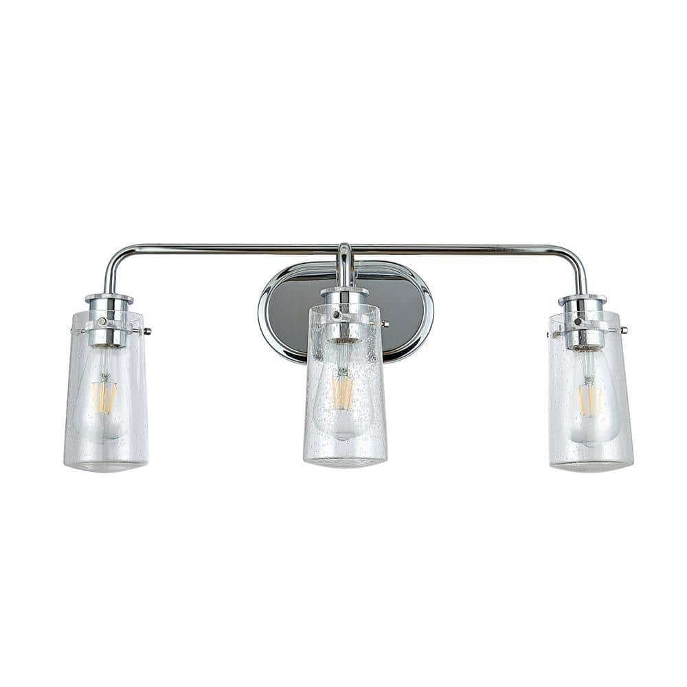 8 in. 3-Light Chrome Vanity Light with Clear Seedy Glass Shades