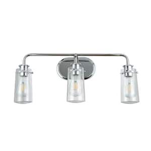 8 in. 3-Light Chrome Vanity Light with Clear Seedy Glass Shades