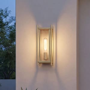 Jacobs 5.75 in. W x 16 in. H 1-Light Serene Brass Outdoor Wall Lantern Sconce, Hardwired, No Bulb Included