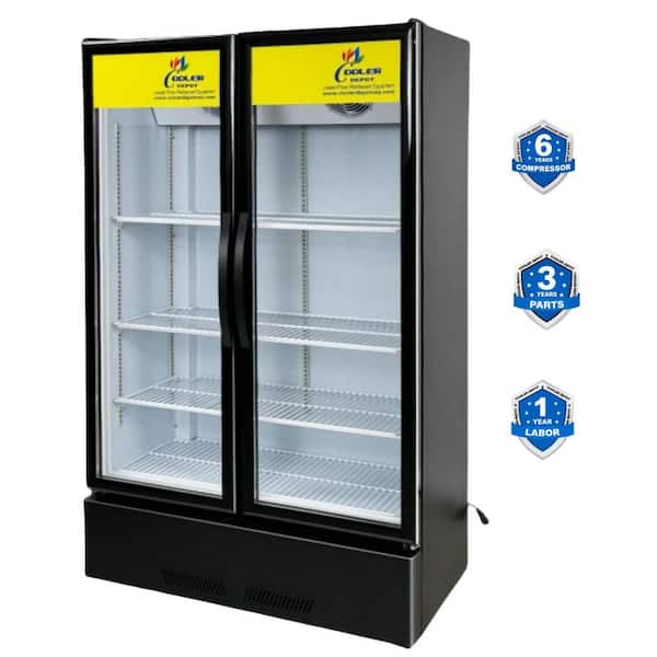 39 in. W 16.5 cu. ft. NSF Commercial Glass Swing 2-Door Upright Display Beverage Cooler Refrigerator in Black