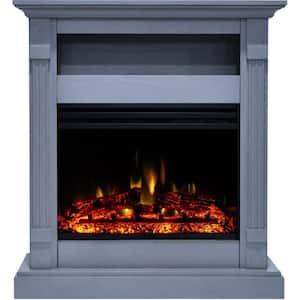 Drexel 33.9 in. Freestanding Electric Fireplace in slate blue with Charred Log Display