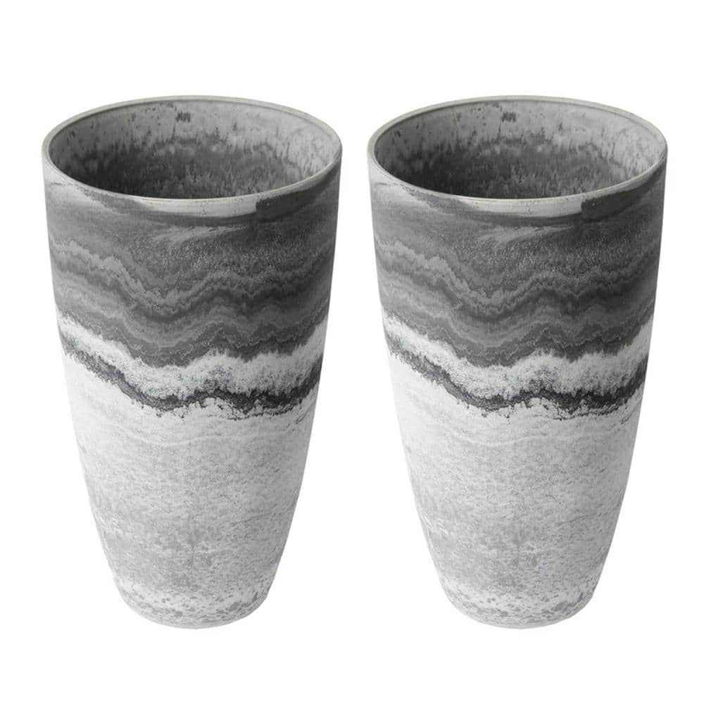 Acerra 12" x 20" Gray and White Stone Composite Patio Planter