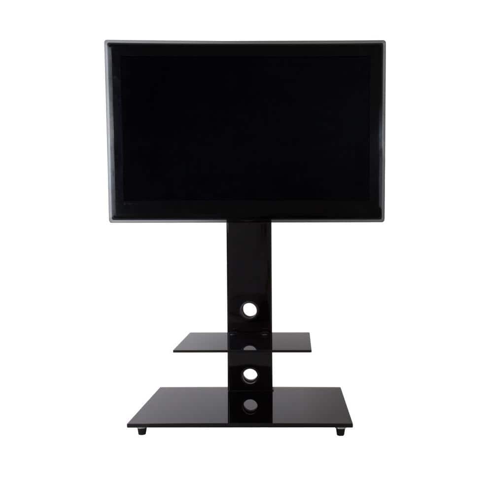 Lesina Gloss Black Tempered Glass Corner TV Stand with Cabinet