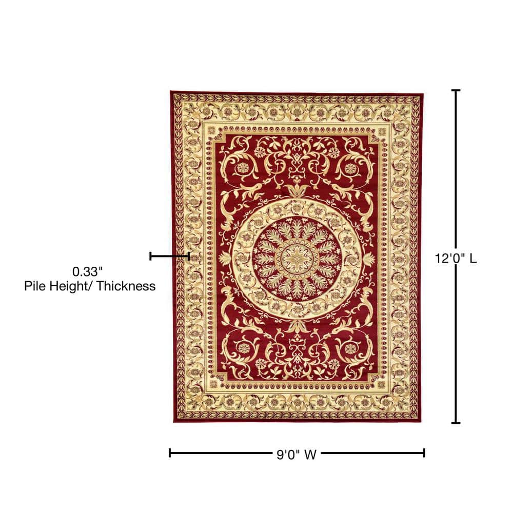 Burgundy Rectangular 9' x 12' Stain-Resistant Synthetic Area Rug