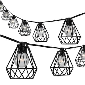 10-Light Indoor/Outdoor 10 ft. Plug-in Globe Bulb Shape Contemporary Incandescent G40 Diamond Cage String Lights, Black
