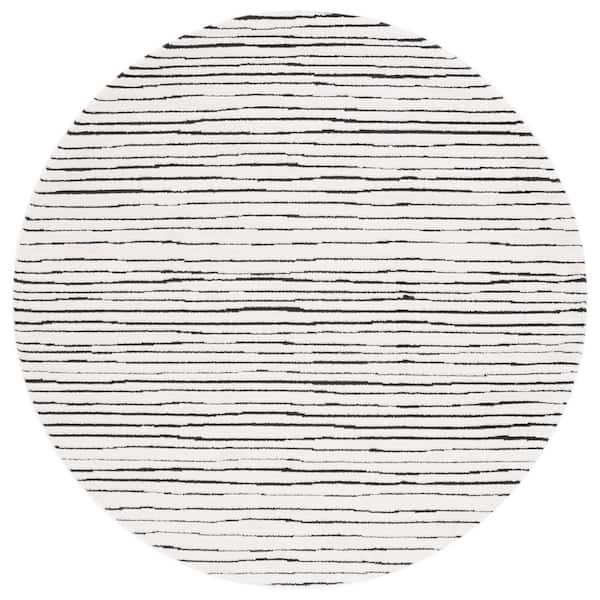 Melody Ivory/Black 7 ft. x 7 ft. Striped Round Area Rug