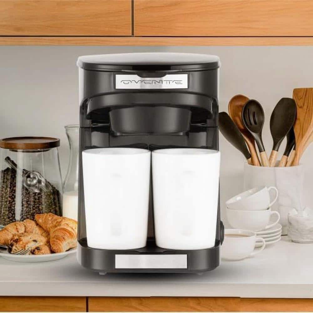 Series 2-Cup Black Drip Coffee Maker with Auto Shut-Off, 2 Ceramic Mugs, Compact Design Black CMDD2MB - Thumbnail 2