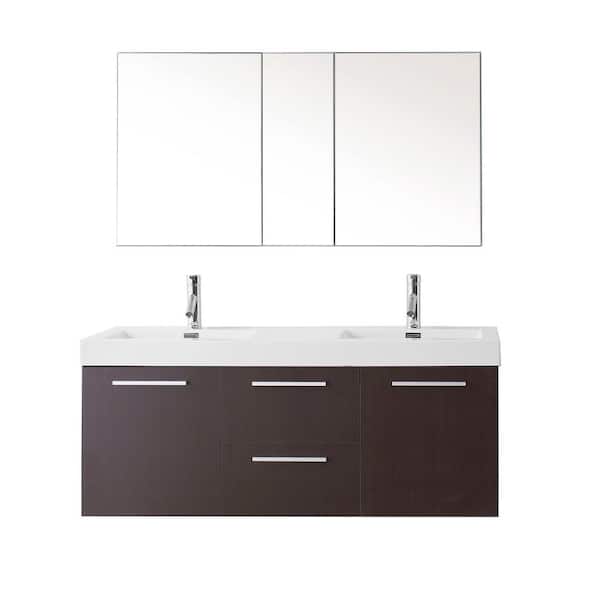 Virtu USA Midori 55 in. W Bath Vanity in Wenge with Polymarble Vanity Top in White Polymarble with Square Basin and Faucet